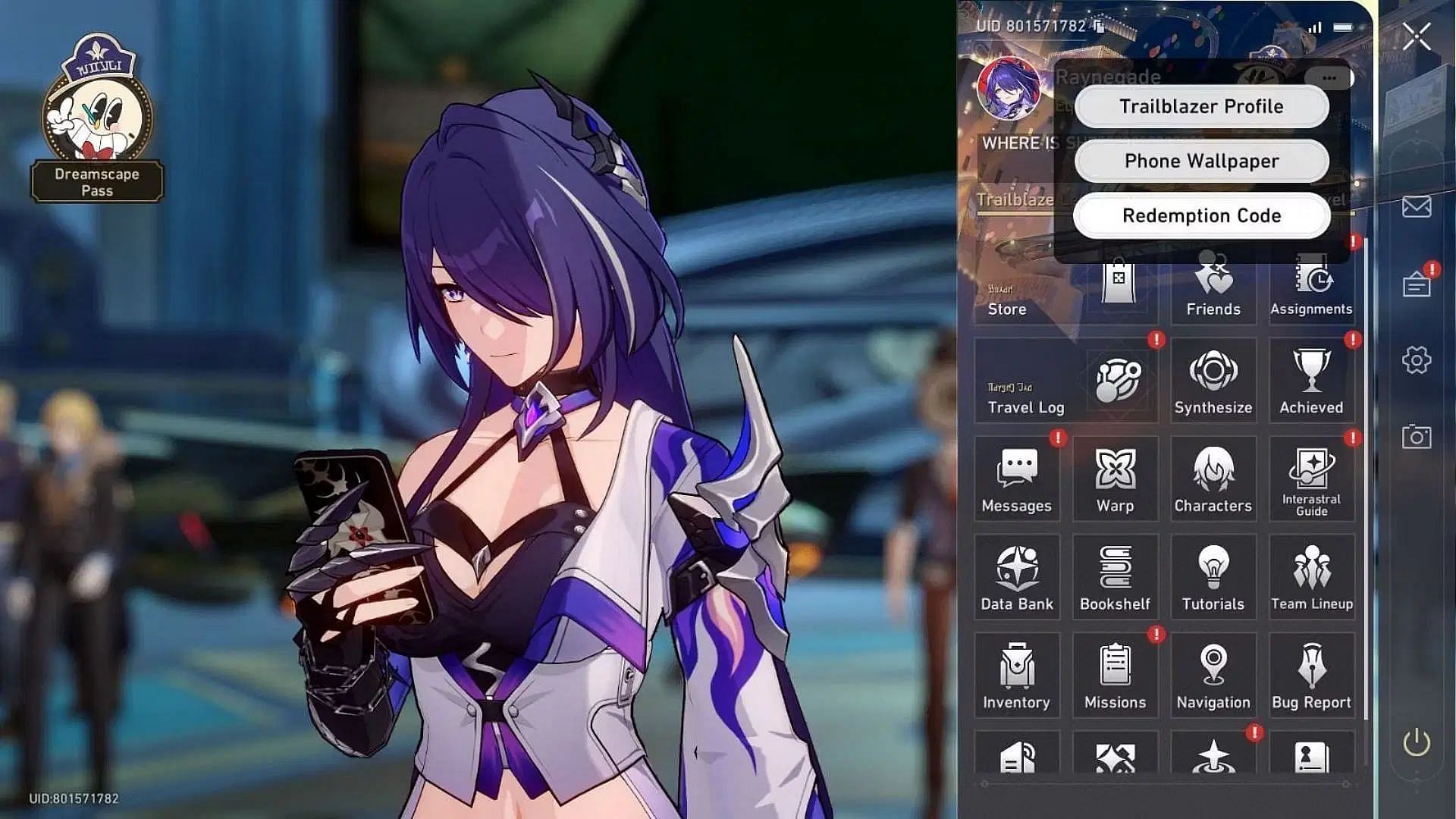 Redeem codes via in-game method (Image via HoYoverse)